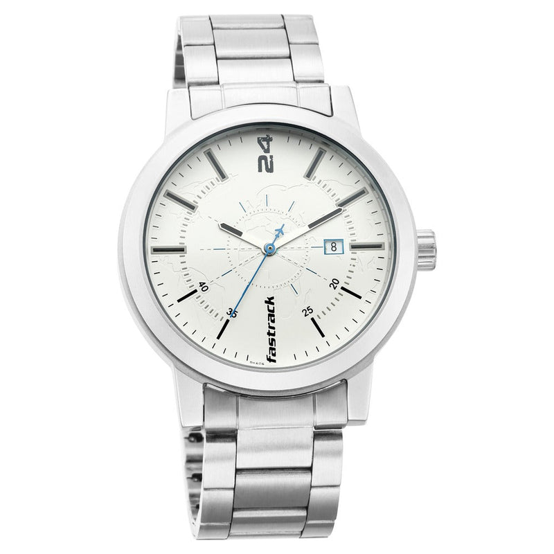 Fastrack Tripster Quartz Analog with Date White Dial Stainless Steel Strap Watch for Guys