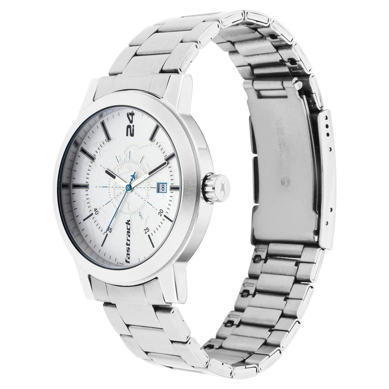 Fastrack Tripster Quartz Analog with Date White Dial Stainless Steel Strap Watch for Guys