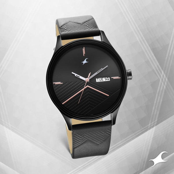 Style Up Black Dial Leather Strap Watch for Guys