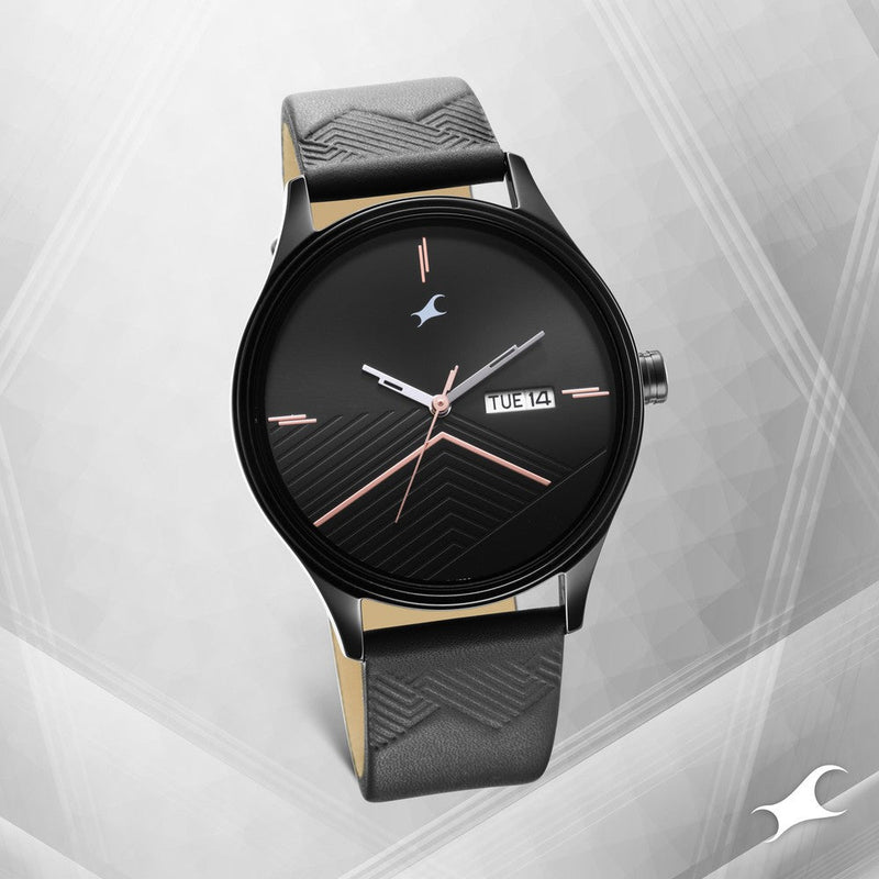 Style Up Black Dial Leather Strap Watch for Guys