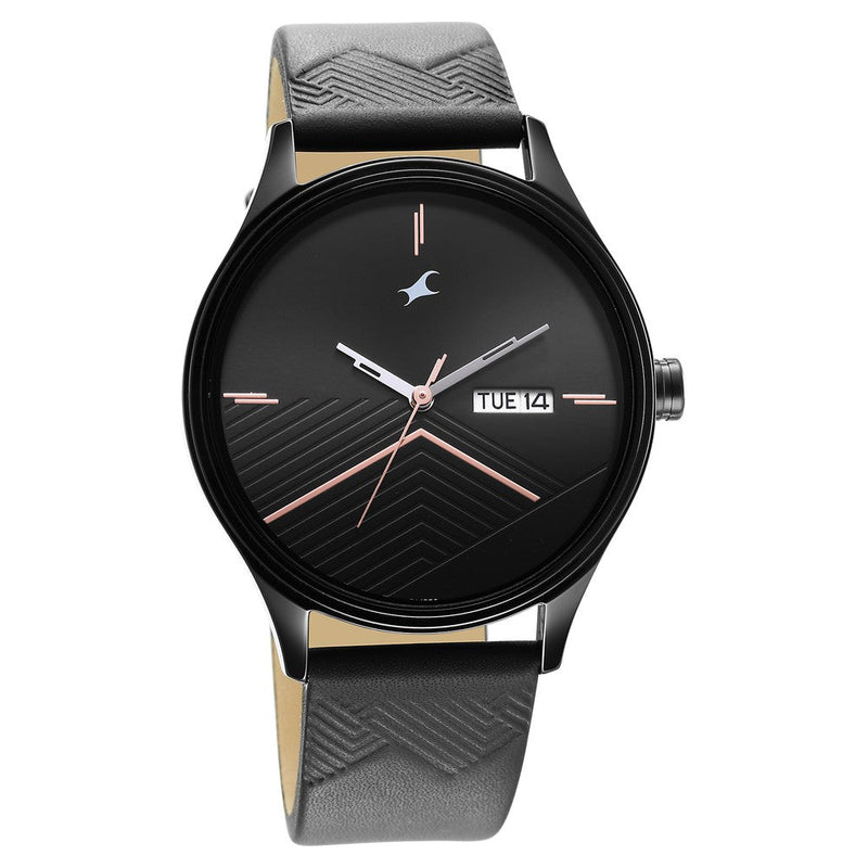 Style Up Black Dial Leather Strap Watch for Guys