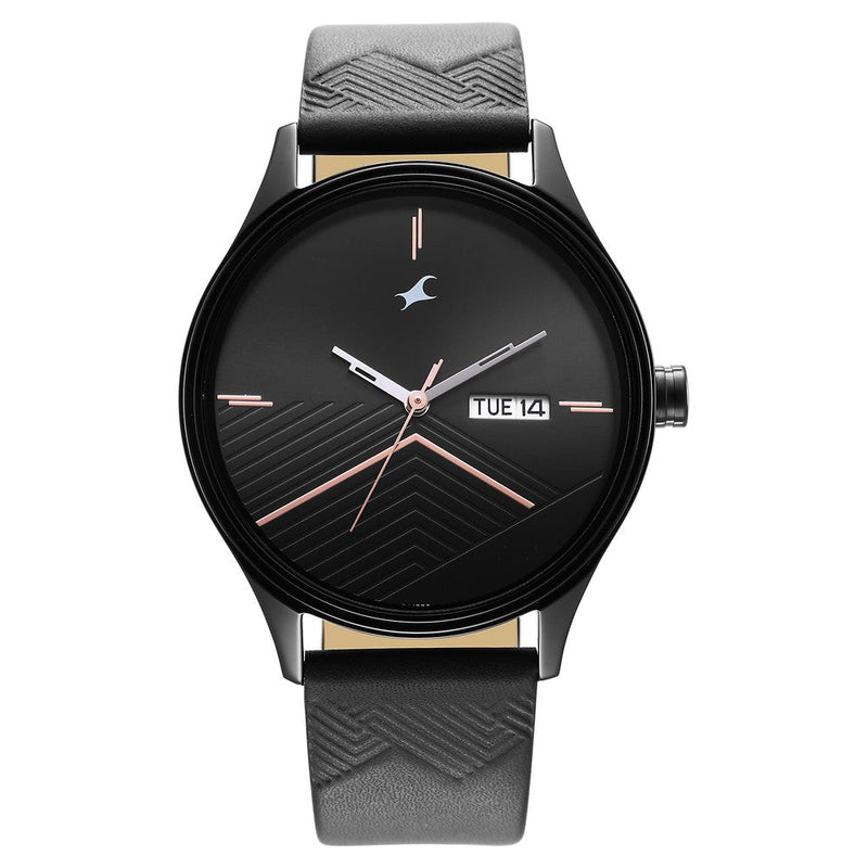 Style Up Black Dial Leather Strap Watch for Guys