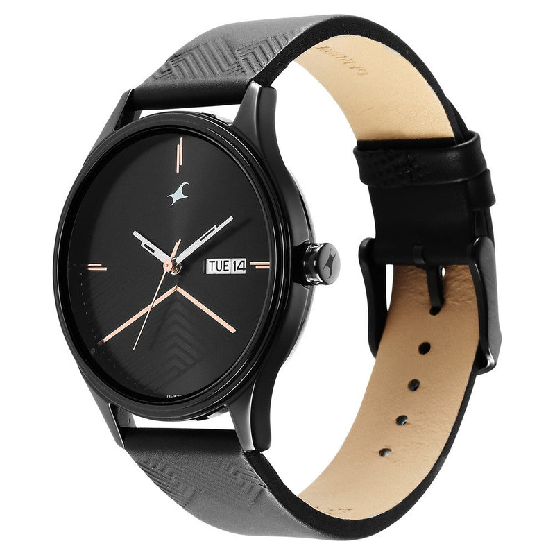 Style Up Black Dial Leather Strap Watch for Guys