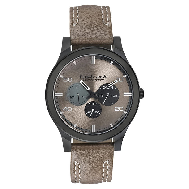 Fastrack Dial It Up Quartz Analog Beige Dial Leather Strap Watch for Guys