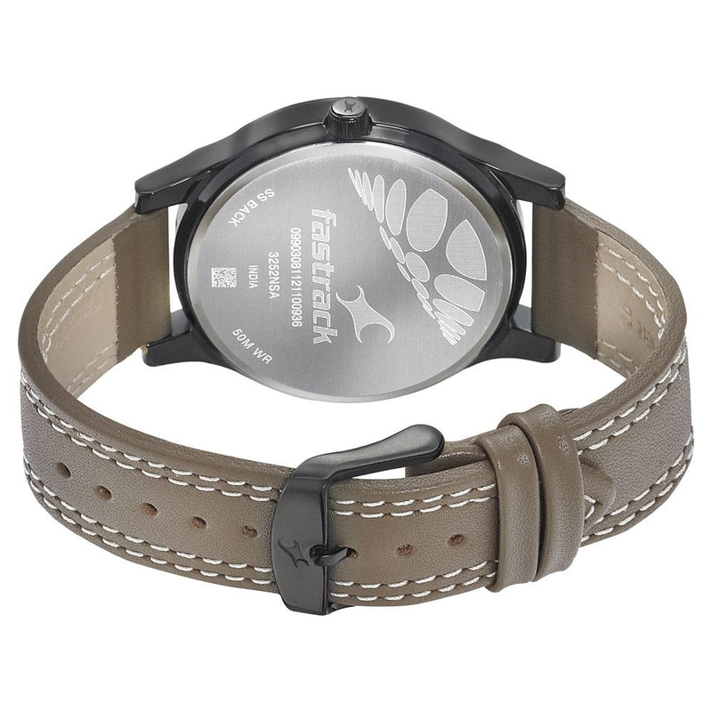 Fastrack Dial It Up Quartz Analog Beige Dial Leather Strap Watch for Guys