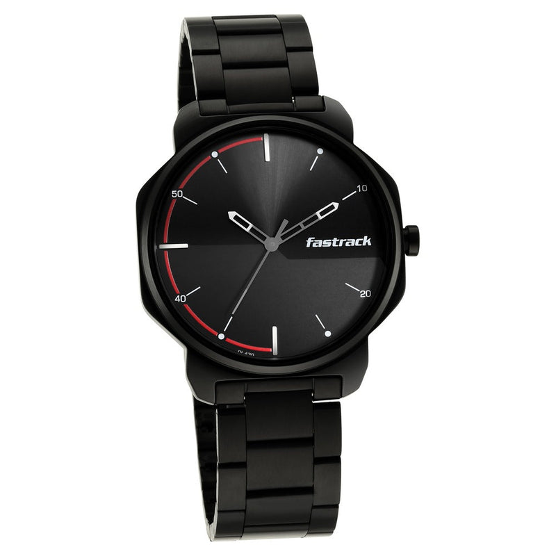 Fastrack Stunners Quartz Analog Black Dial Metal Strap Watch for Guys