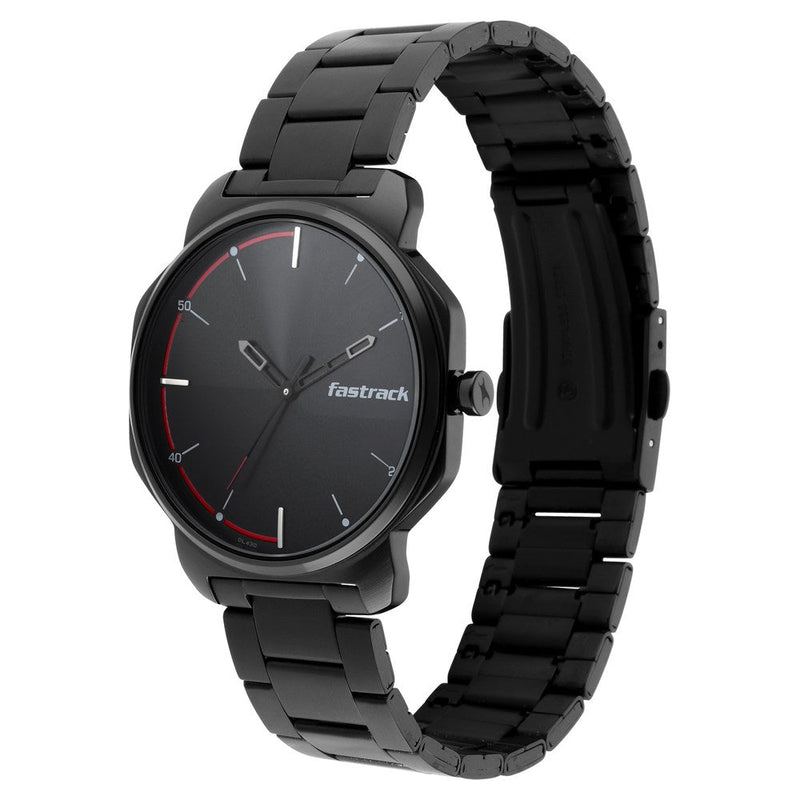 Fastrack Stunners Quartz Analog Black Dial Metal Strap Watch for Guys