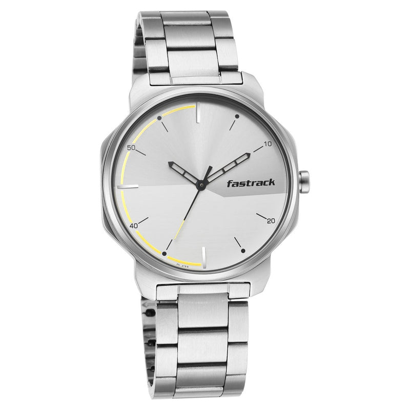 Fastrack Stunners Quartz Analog Silver Dial Metal Strap Watch for Guys