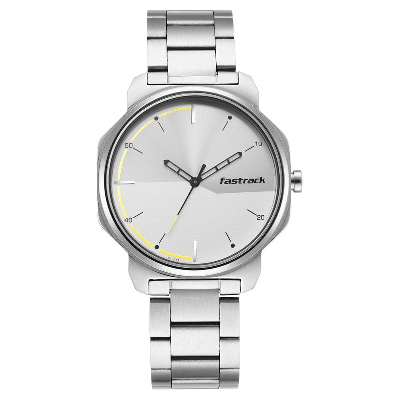 Fastrack Stunners Quartz Analog Silver Dial Metal Strap Watch for Guys