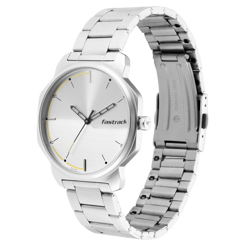 Fastrack Stunners Quartz Analog Silver Dial Metal Strap Watch for Guys