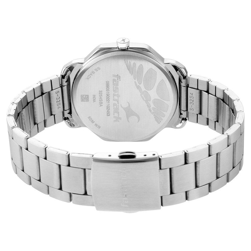 Fastrack Stunners Quartz Analog Silver Dial Metal Strap Watch for Guys