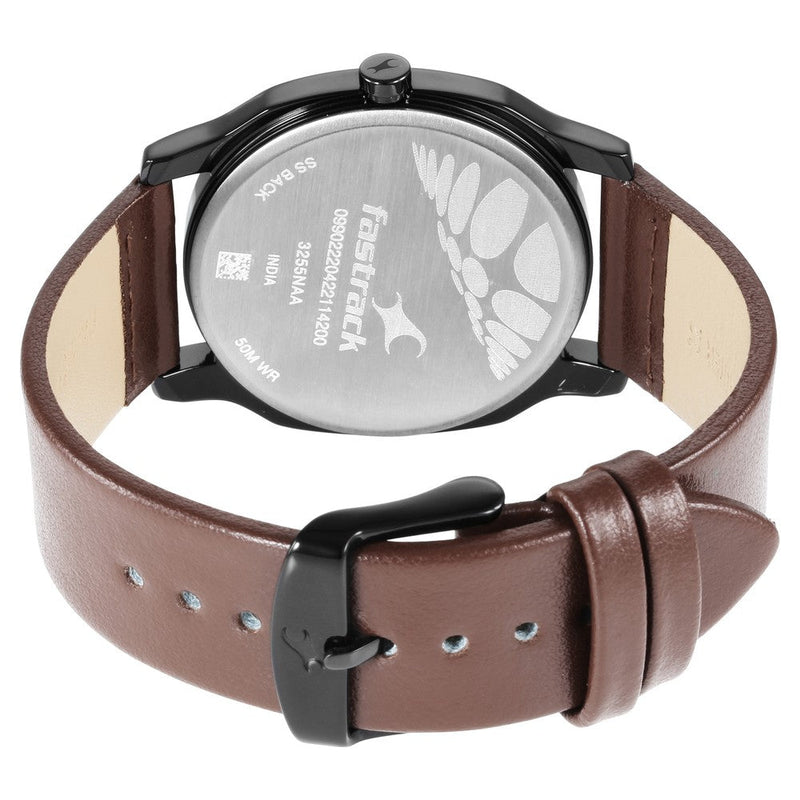 Fastrack Stunners Quartz Analog Silver Dial Leather Strap Watch for Guys