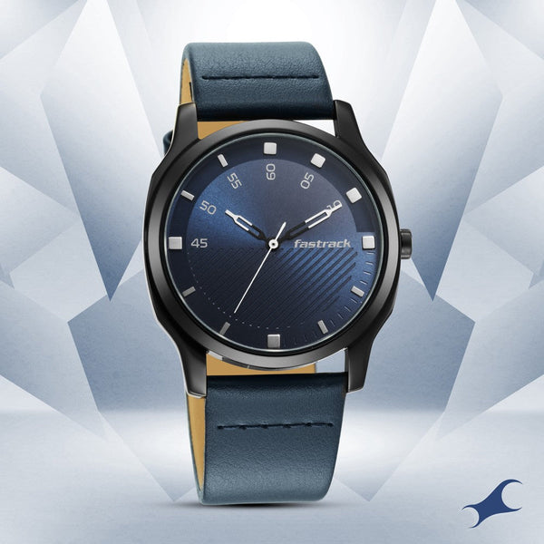 Fastrack Stunners Quartz Analog Blue Dial Leather Strap Watch for Guys