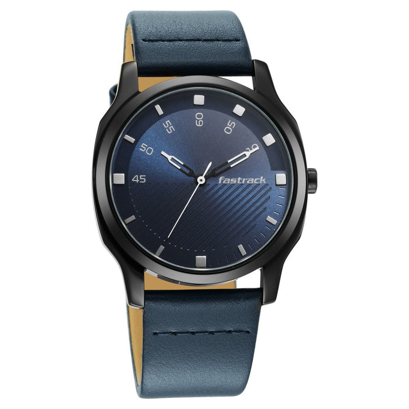 Fastrack Stunners Quartz Analog Blue Dial Leather Strap Watch for Guys