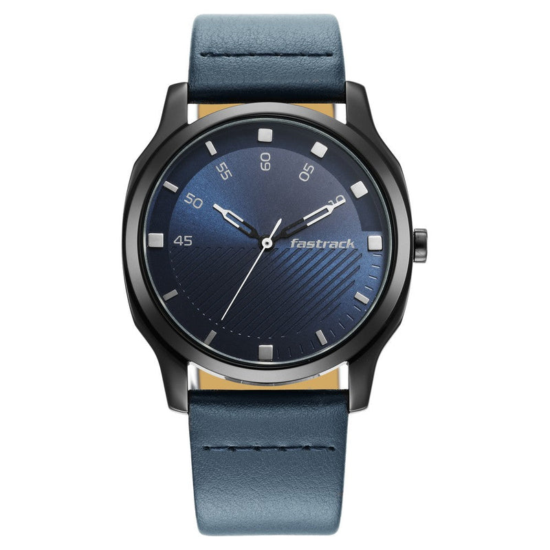 Fastrack Stunners Quartz Analog Blue Dial Leather Strap Watch for Guys