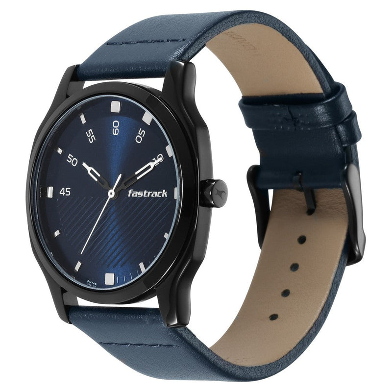 Fastrack Stunners Quartz Analog Blue Dial Leather Strap Watch for Guys