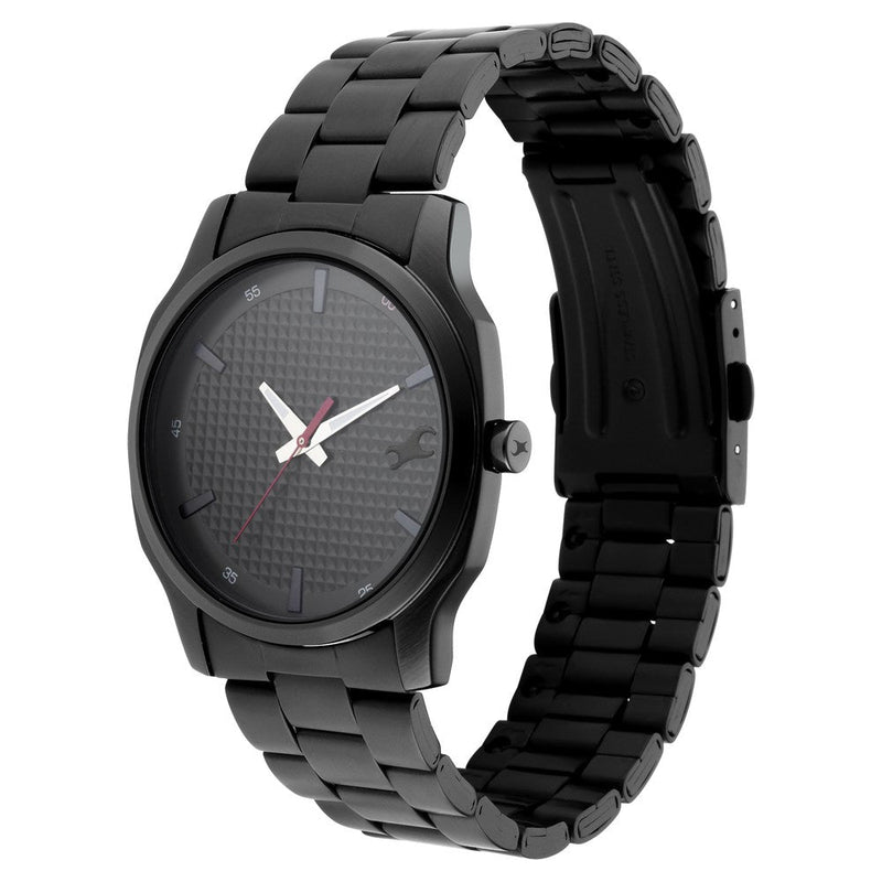 Fastrack Stunners Quartz Analog Black Dial Metal Strap Watch for Guys