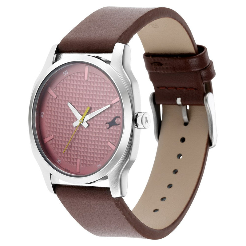 Fastrack Stunners Quartz Analog Red Dial Leather Strap Watch for Guys