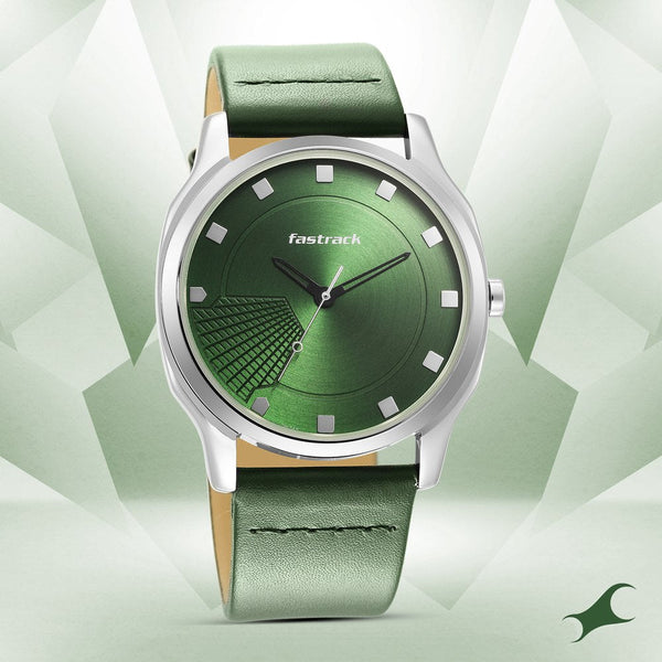 Fastrack Stunners Quartz Analog Green Dial Leather Strap Watch for Guys