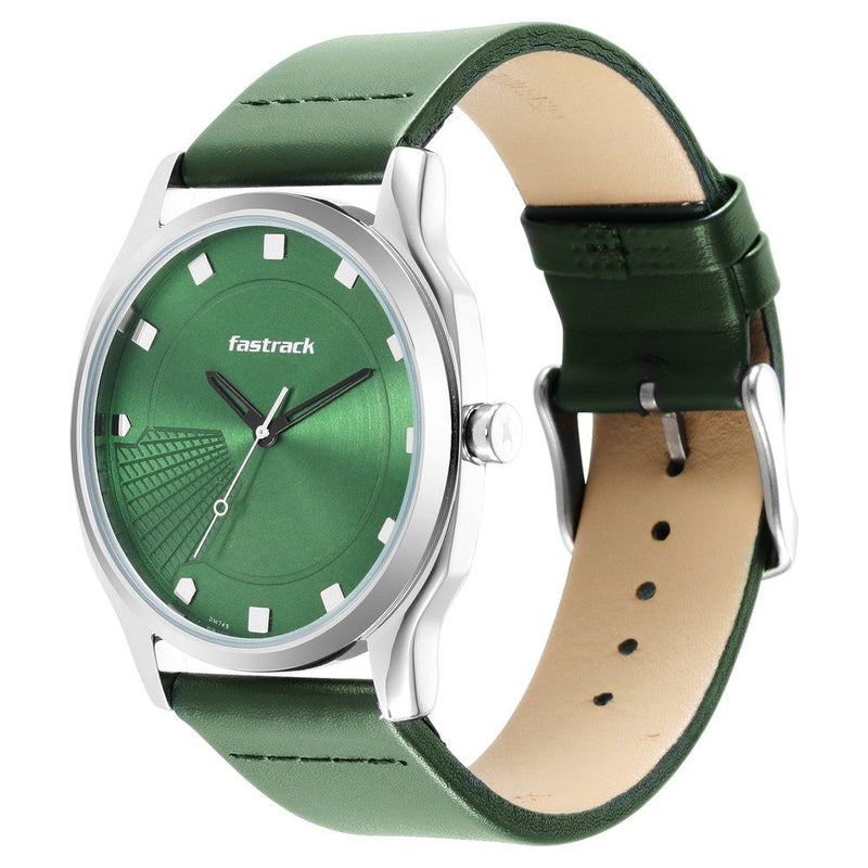 Fastrack Stunners Quartz Analog Green Dial Leather Strap Watch for Guys