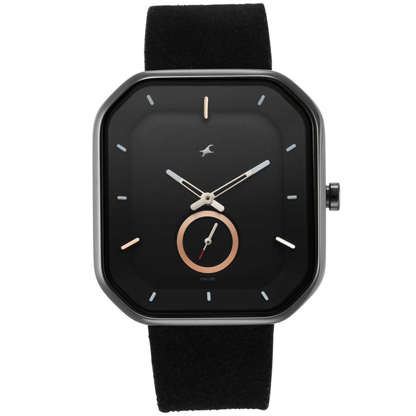 After Dark Black Dial Leather Strap Watch for Guys