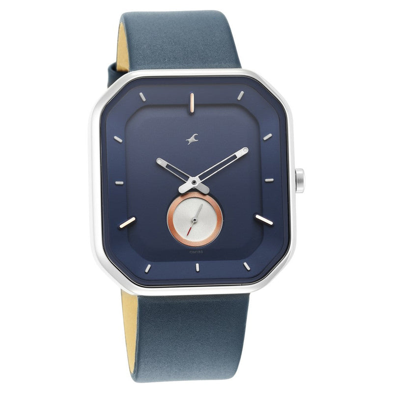 After Dark Blue Dial Leather Strap Watch for Guys