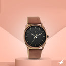 FASTRACK After Dark Black Dial Leather Strap Watch for Guys