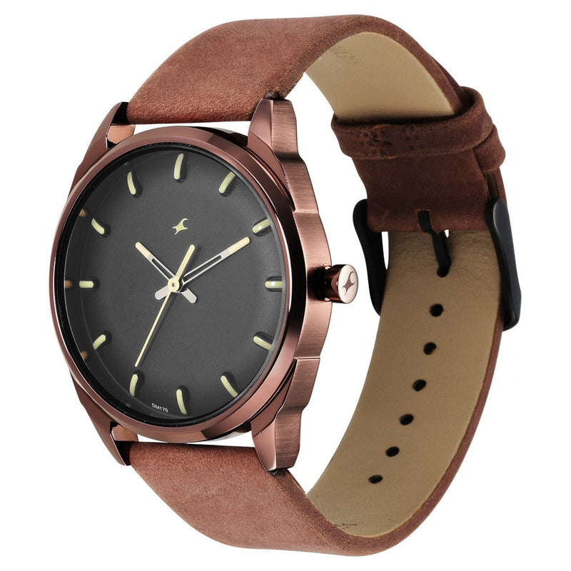 After Dark Black Dial Leather Strap Watch for Guys