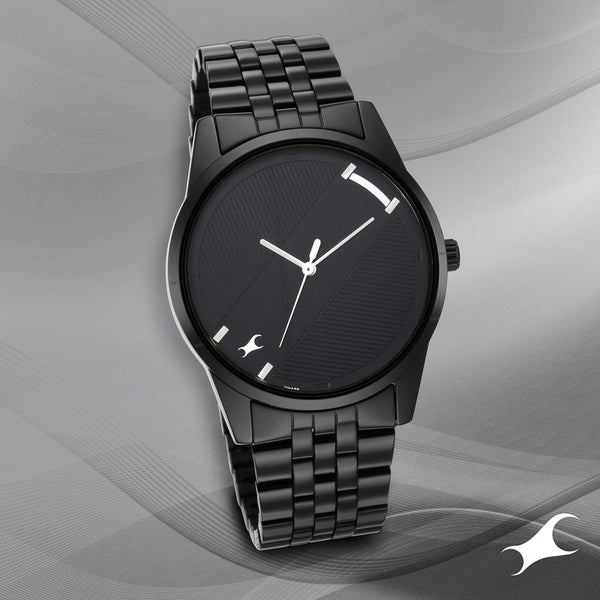 Fastrack Stunners Quartz Analog Black Dial Metal Strap Watch for Guys