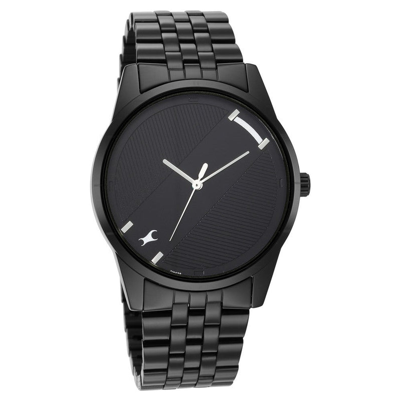 Fastrack Stunners Quartz Analog Black Dial Metal Strap Watch for Guys