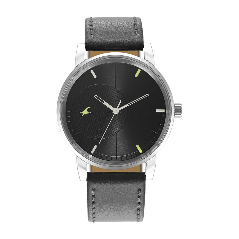 Fastrack Stunners Quartz Analog Black Dial Leather Strap Watch for Guys