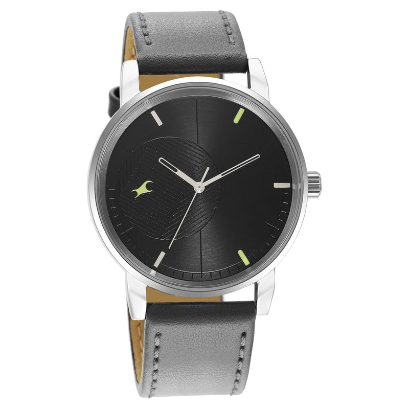 Fastrack Stunners Quartz Analog Black Dial Leather Strap Watch for Guys