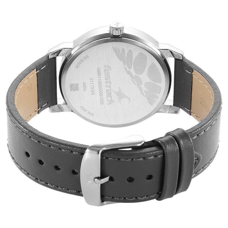 Fastrack Stunners Quartz Analog Black Dial Leather Strap Watch for Guys