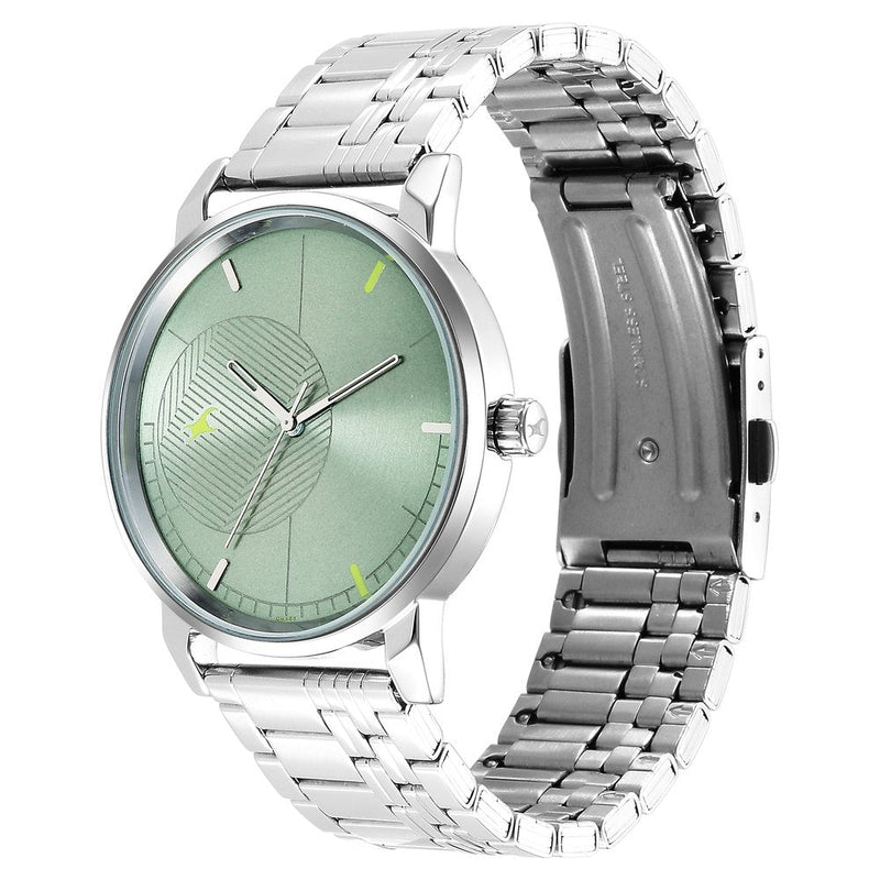 Fastrack Stunners Quartz Analog Green Dial Metal Strap Watch for Guys