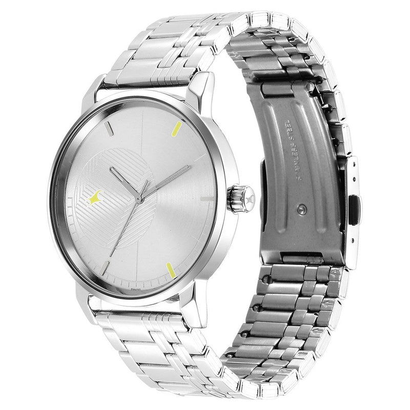 Fastrack Stunners Quartz Analog Silver Dial Metal Strap Watch for Guys