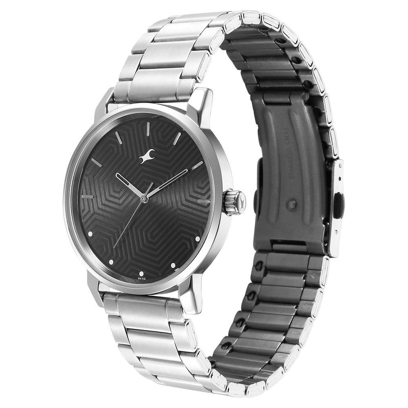 Fastrack Stunners Black Dial Metal Strap Watch for Guys