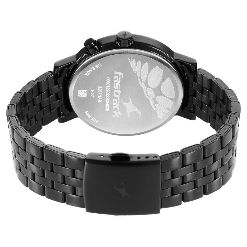 Fastrack Tick Tock Quartz Analog Black Dial Metal Strap Watch for Guys