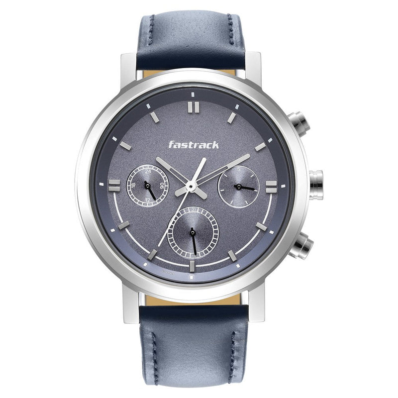 Fastrack Tick Tock Quartz Analog Blue Dial Leather Strap Watch for Guys