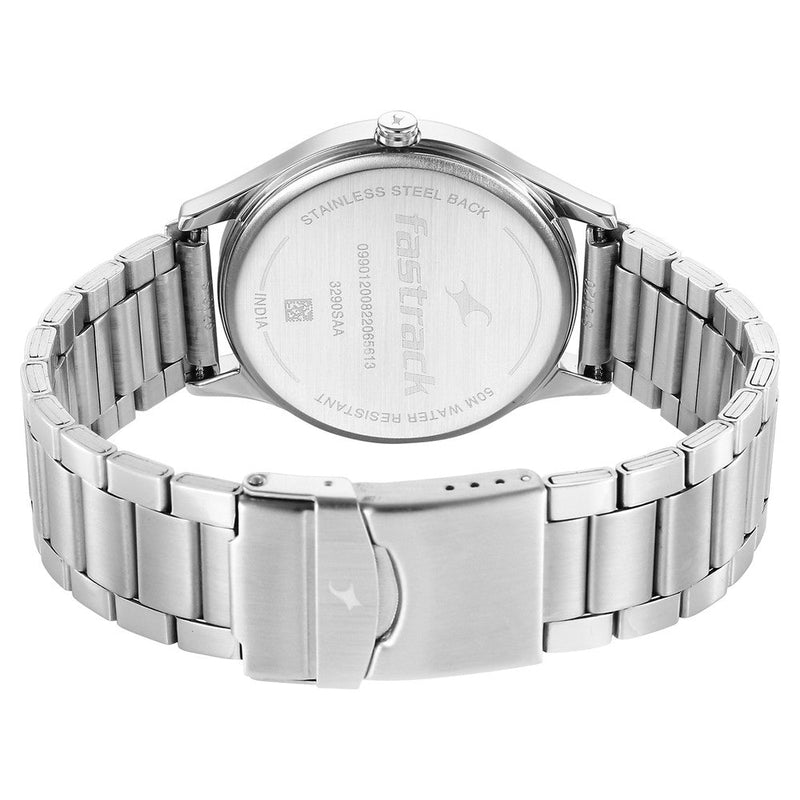 Fastrack Stunners Quartz Analog Silver Dial Metal Strap Watch for Guys