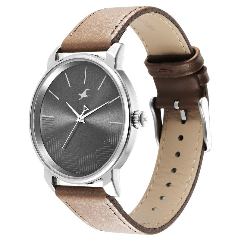 Fastrack Stunners Quartz Analog Grey Dial Leather Strap Watch for Guys