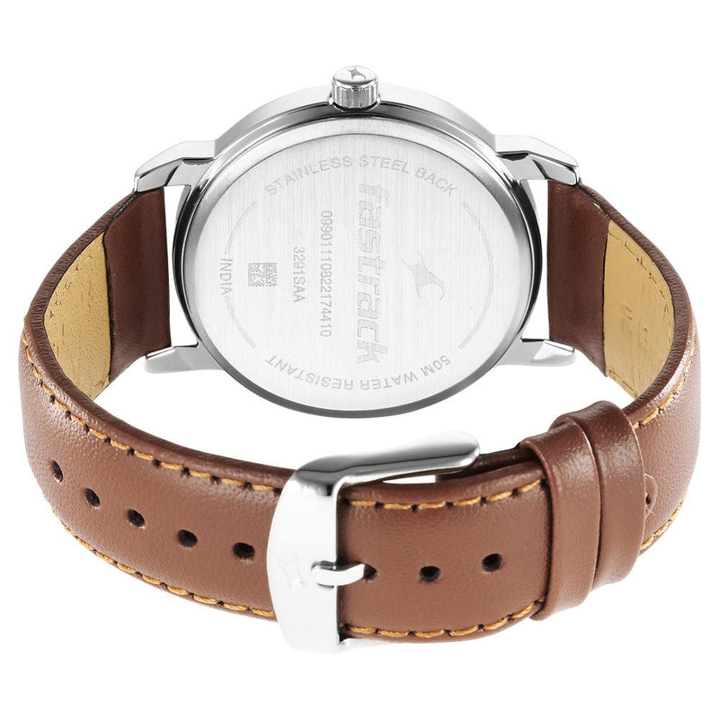 Fastrack Stunners Quartz Analog Silver Dial Leather Strap Watch for Guys