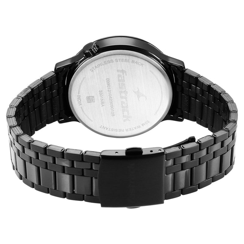 Fastrack Exuberant Quartz Multifunction Black Dial Stainless Steel Strap Watch for Guys