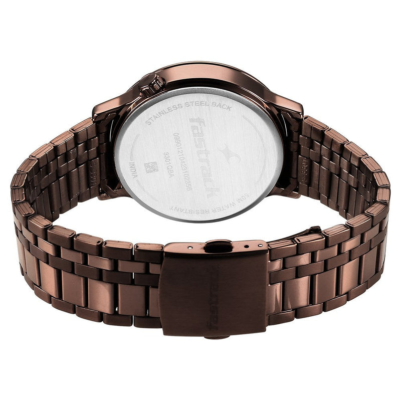 Fastrack Exuberant Quartz Multifunction Brown Dial Stainless Steel Strap Watch for Guys