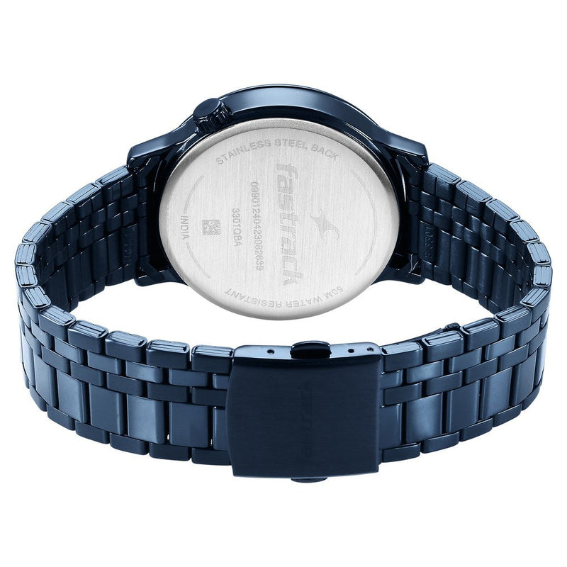 Fastrack Exuberant Quartz Multifunction Blue Dial Stainless Steel Strap Watch for Guys