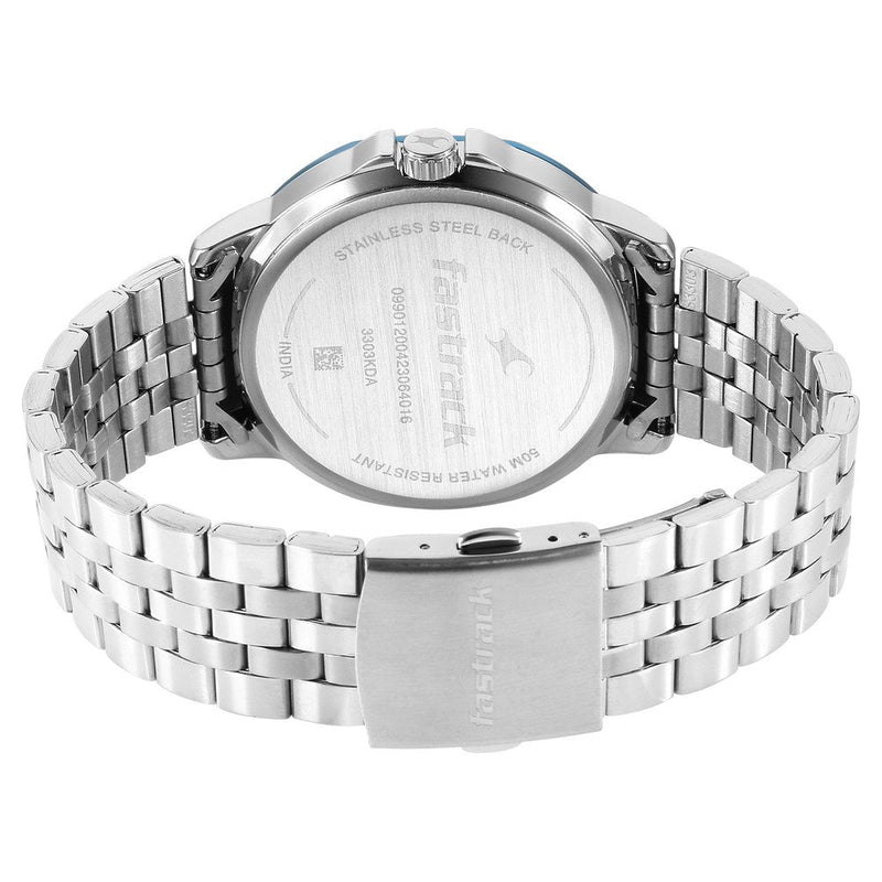 Fastrack Exuberant Quartz Multifunction Silver Dial Stainless Steel Strap Watch for Guys