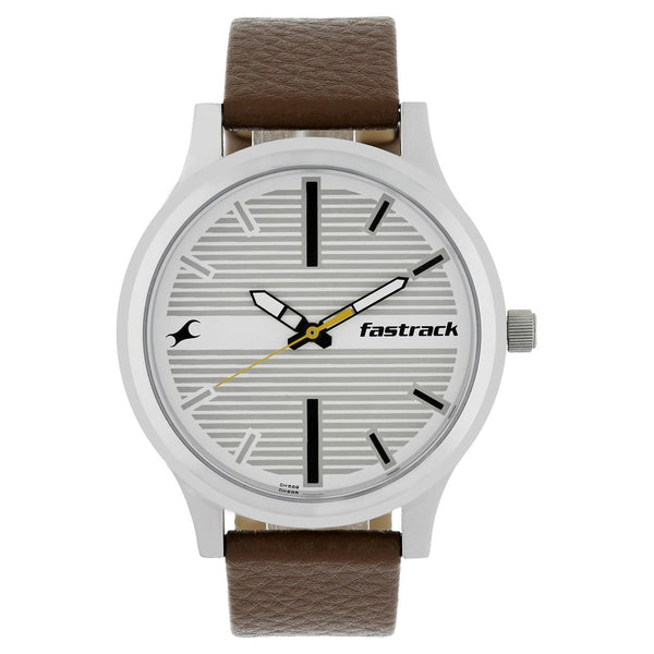 Fastrack Fundamentals Quartz Analog White Dial Leather Strap Watch for Guys