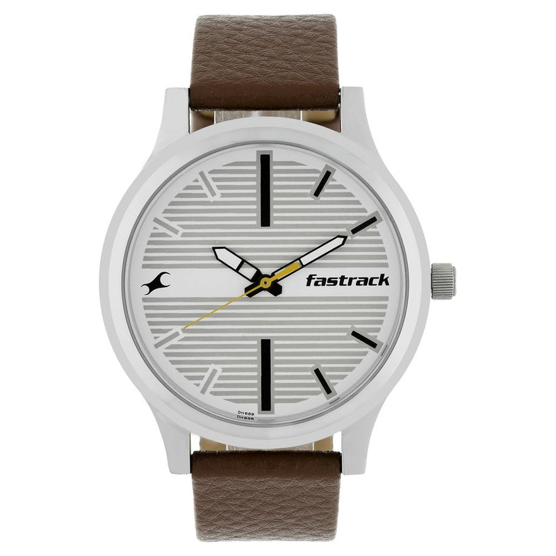 Fastrack Fundamentals Quartz Analog White Dial Leather Strap Watch for Guys