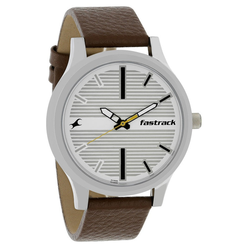 Fastrack Fundamentals Quartz Analog White Dial Leather Strap Watch for Guys