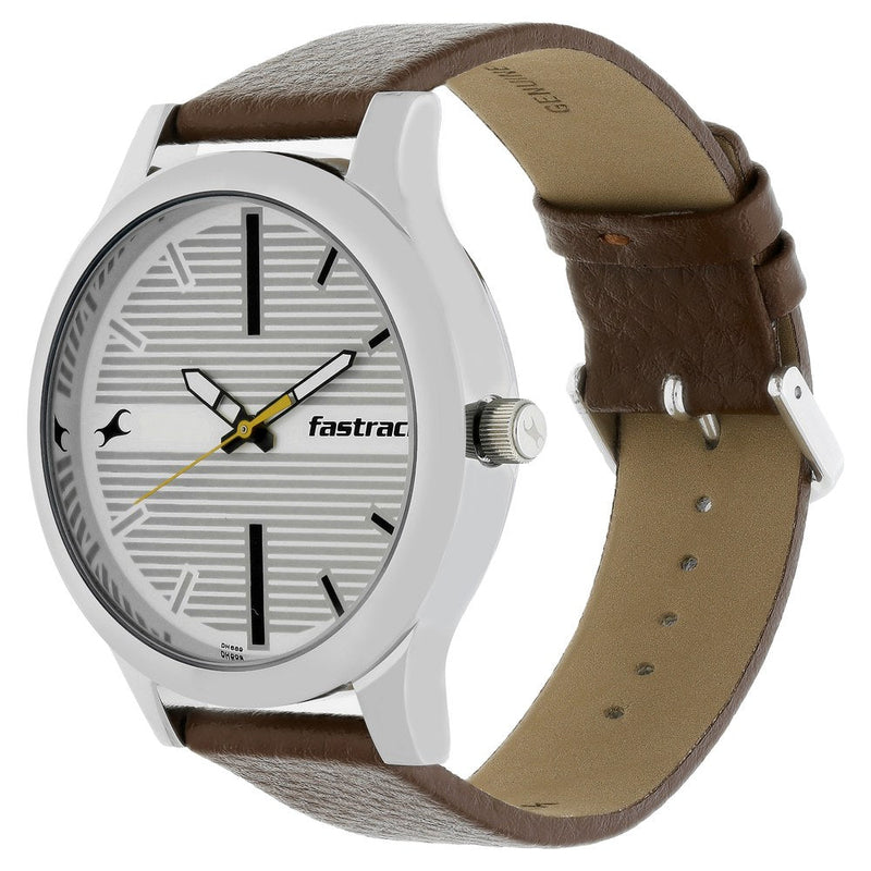 Fastrack Fundamentals Quartz Analog White Dial Leather Strap Watch for Guys