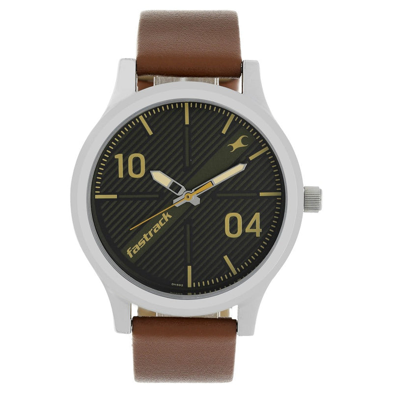 Fastrack Quartz Analog White Dial Leather Strap Watch for Guys